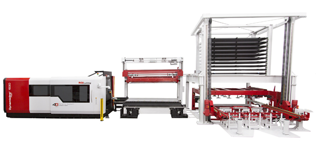 TCI Cutting 15 kW Dynamicline Fiber with automated loading, unloading and storage system.